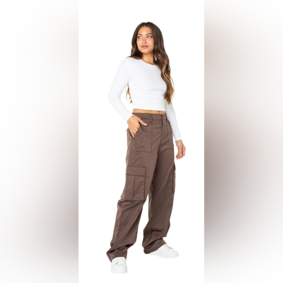 Celebrity Pink Pants - CELEBRITY PINK Winter Fall Chocolate Satin Wide Leg Cargo Pants (#1,516)